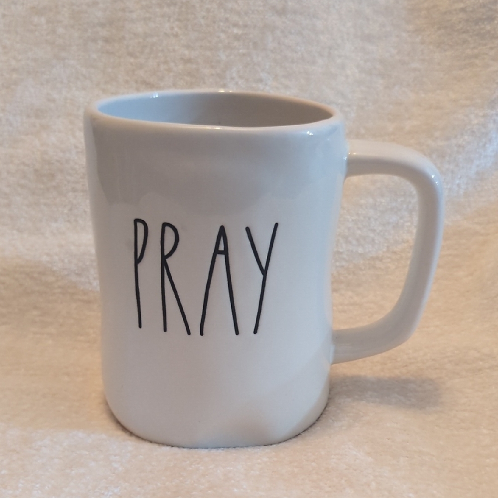 Rae Dunn White Mug with Black 'PRAY' Text